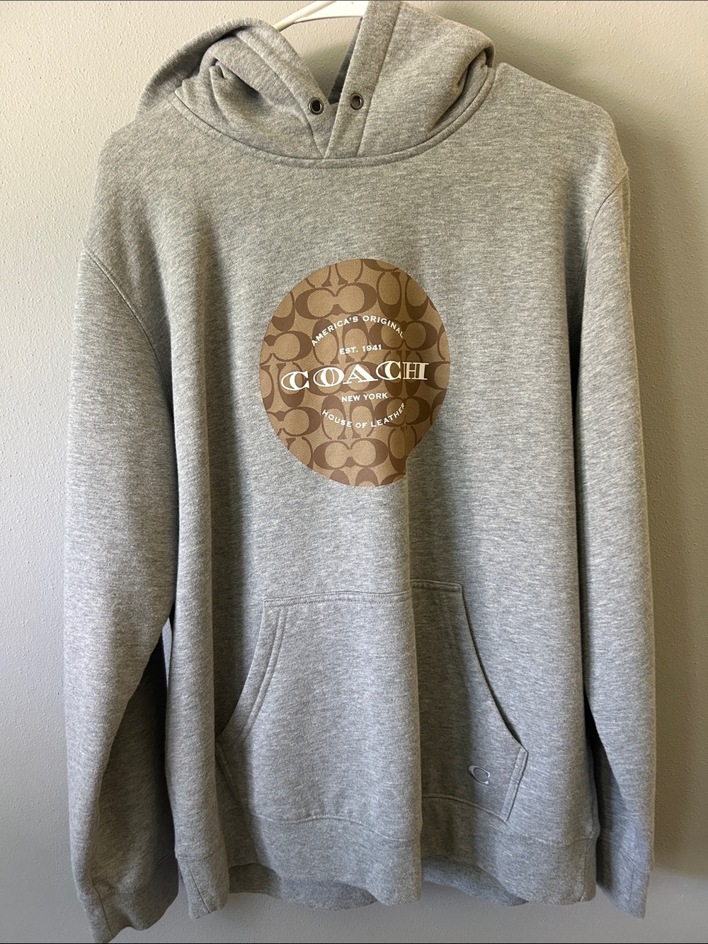 Coach Gray Crewneck Hoodie with Signature Brown Logo Patch
